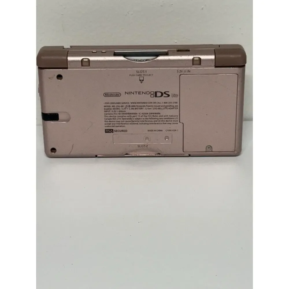 Nintendo DS Lite Metallic Rose Pink Handheld Console Tested Working w/ Charger
